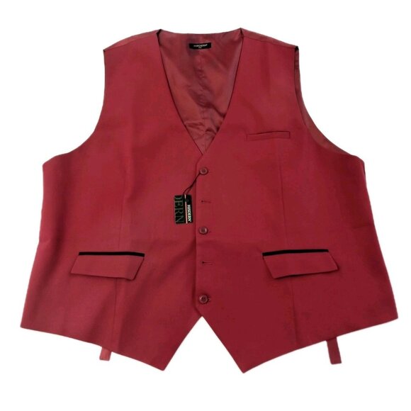Hisdern Other - Hisdern Vest Waistcoat Men XXXL Dark Red Pockets Back Adjustable Formal V-Neck